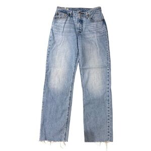 Levi's 501 90s Light Blue Straight Leg Jeans Size 26 32 Y2K High Rose Raw Hem